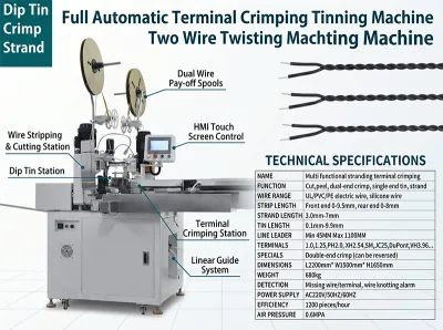 Máquina Automática Total de Crimpagem e Estanhamento de Terminais, Máquina de Torcer Dois Fios JW-WTT - Máquina Automática de Crimpar Fios