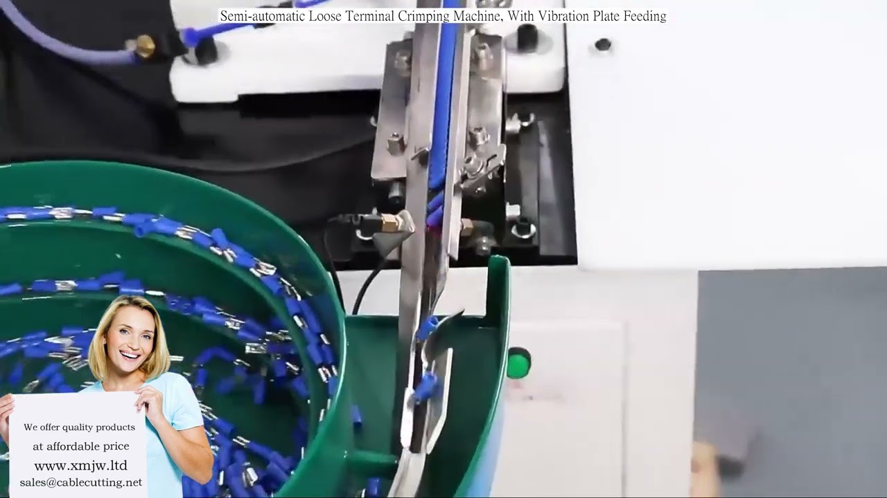 Máquina de Crimpagem Semi-automática para Terminais Soltos com Alimentação por Placa Vibratória